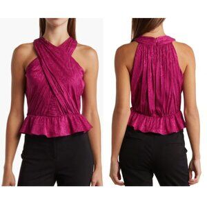 $398 Veronica Beard Pink Paisley Crossneck Peplum Kailani Blouse Top size 4